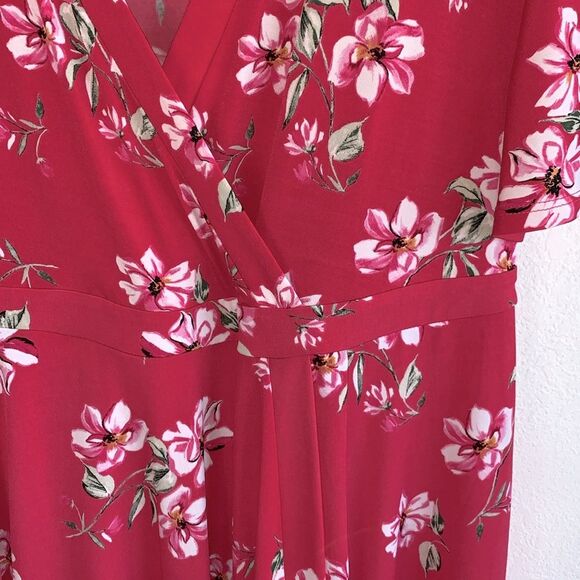 Torrid Studio Knit Pink Floral Faux Wrap Butterfly Flutter Sleeve Dress Plus 1 - Picture 6 of 10